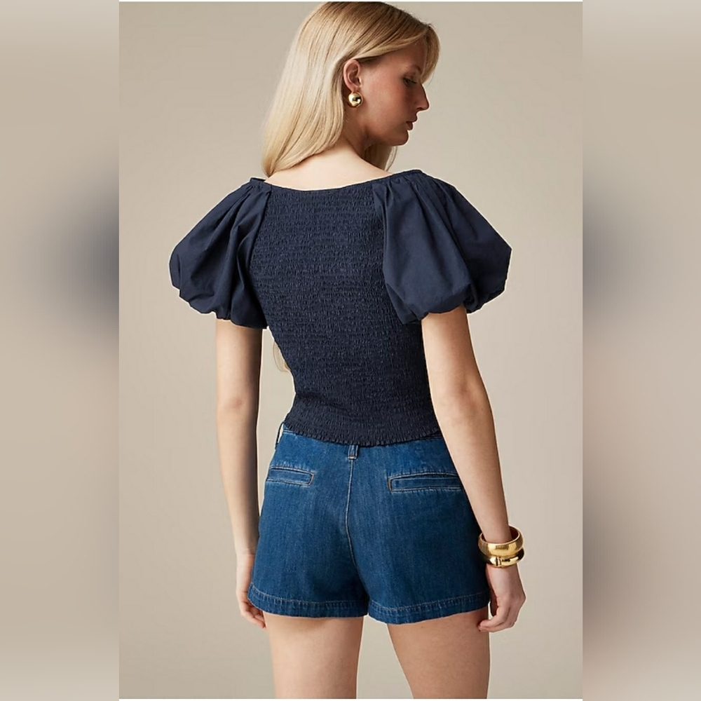 Nwt J. Crew Fitted Puff-sleeve Top Blue - Picture 2 of 9